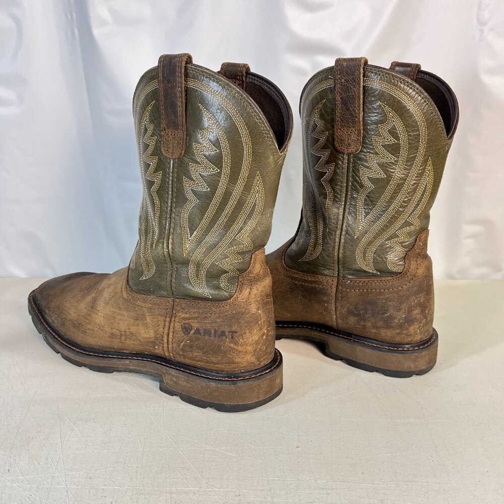 Ariat Groundstomper Work Boots Brown/Olive Green Men’s 9.5 D Pull-On Square Toe - Picture 3 of 15